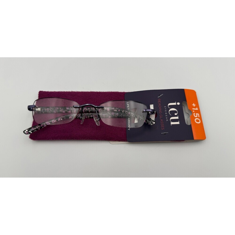 ICU Eyewear Women Reading Glasses +1.50 Magnification Black Purple Floral Frame